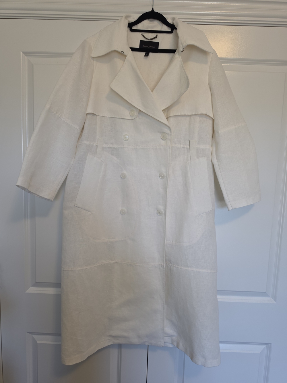 BANANA REPUBLIC FACTORY LINEN BLEND LONG DOUBLE BREASTED TRENCH COAT ICED VANILL